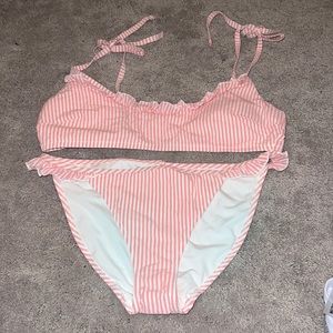 Pink and white striped bikini